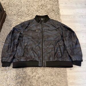 Mens Wantdo Faux Leather Jacket- Navy Camouflage